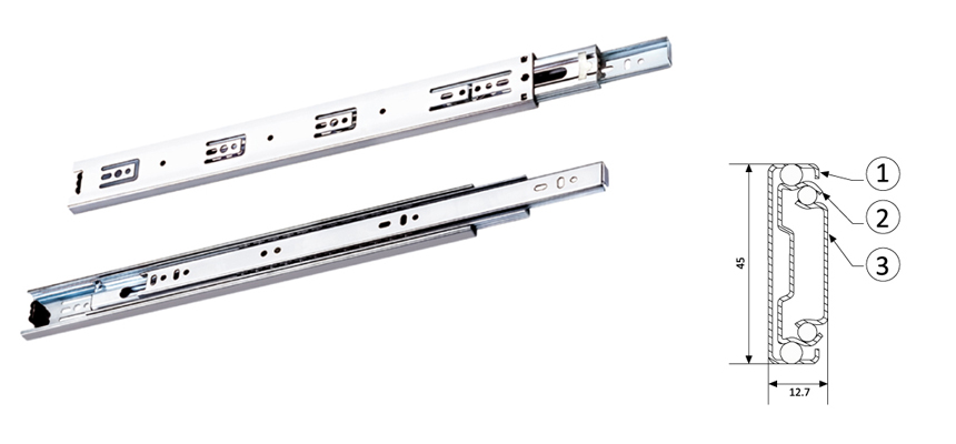 Full Extension Ball Bearing Drawer Slider, 45mm Width